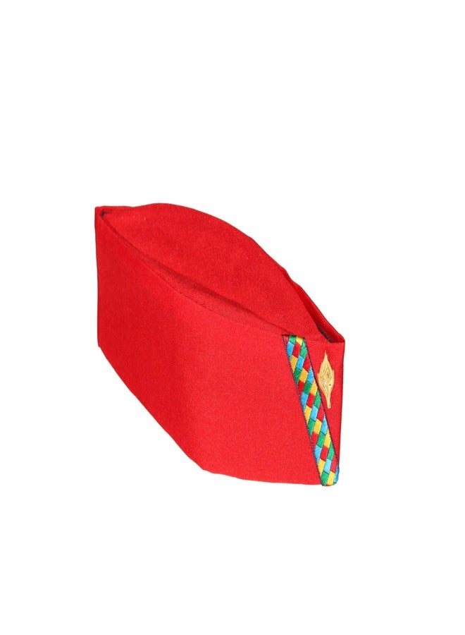 KETKAR Uttarakhand Pahadi Topi/Cap,Brahmakamal Uttarakhand Topi, Himachali Cap (Red Cotton) - Image 1